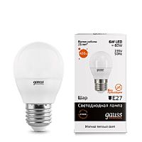 Лампа светодиодная Gauss Elementary G45 Шар E27 220В 6Вт 420Лм 2700К 45х82мм картинка 